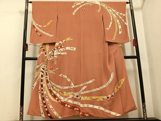 平和屋着物●アンティーク　大正ロマン　訪問着　刺繍　束ね熨斗草花文　金彩　正絹　逸品　AABI0510ph