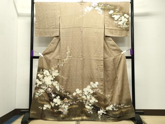 平和屋着物●中国三大刺繍　相良刺繍　訪問着　流水草花文　暈し染め　金彩　正絹　逸品　未使用　CABD9467gh