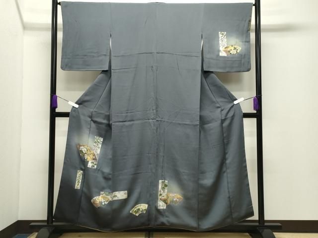 平和屋着物●訪問着 地紙短冊花文 暈し染め 金銀彩 正絹 逸品 CABD9469gh