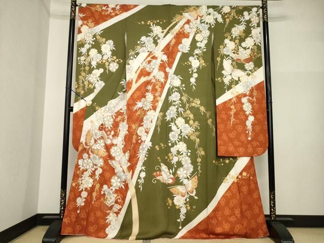 平和屋着物●豪華振袖　駒刺繍　花蝶文　金彩　正絹　逸品　AABI4454ck 32,110円