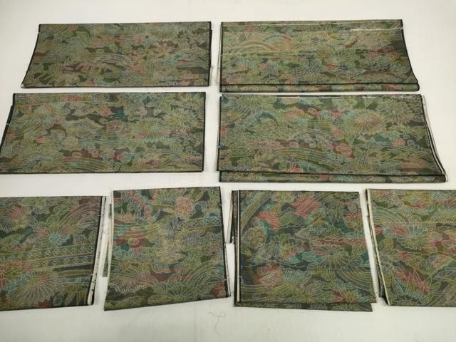 平和屋着物▽本場染大島紬 解き反物 着尺 霞菊花文 裁断済 逸品 未使用