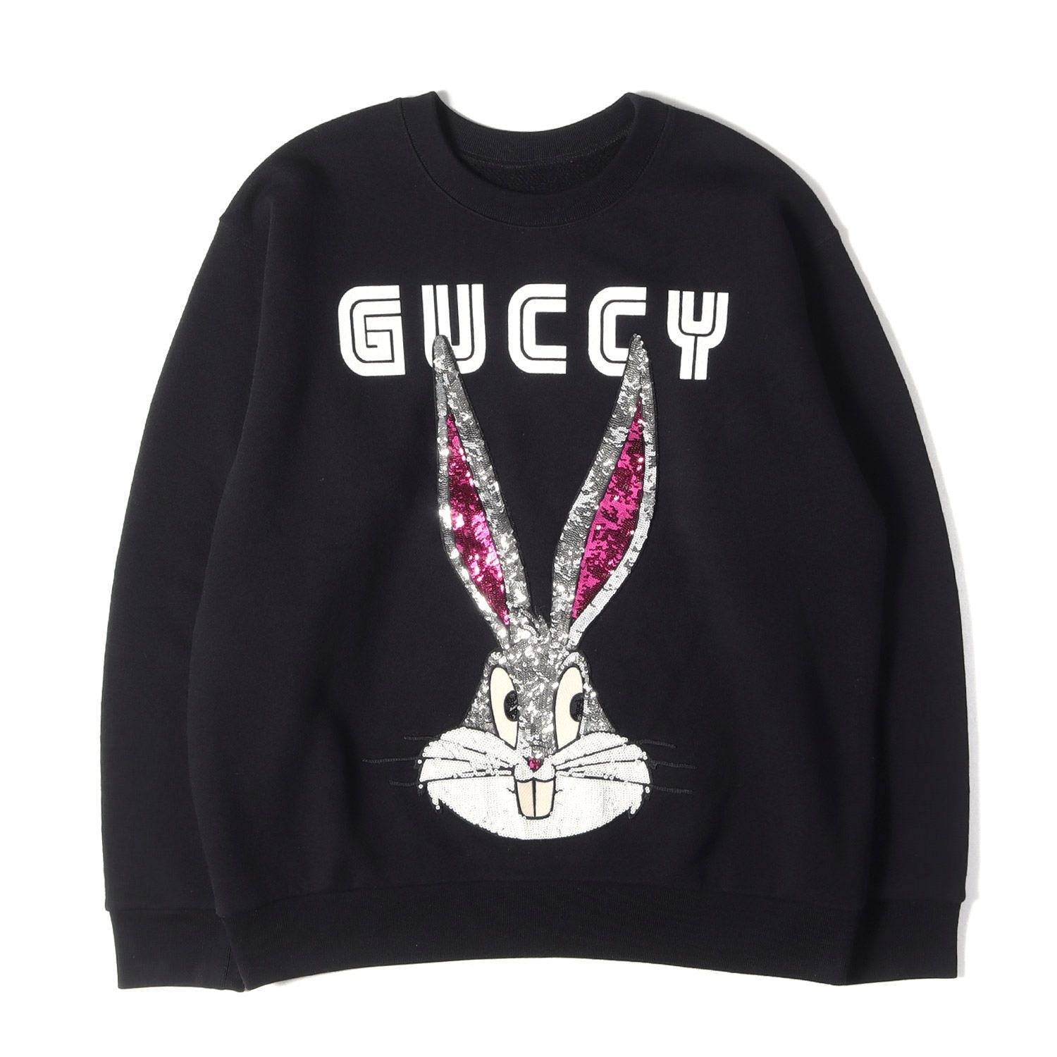 【美品】GUCCI グッチ スウェット ブラック 黒 サイズ:L | LOONEY TUNES スパンコール バッグス・バニー クルーネック スウェットシャツ | イタリア製 トップス トレーナー コラボ 【メンズ】【中古】