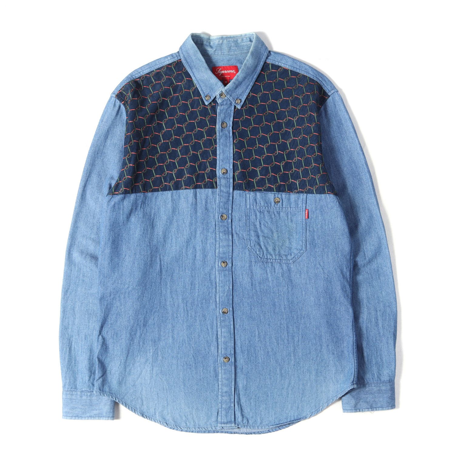 Supreme シュプリーム シャツ インディゴ サイズ:M | 13AW ワイヤー柄 コーデュロイ 切替 BD デニム ボタンシャツ (Denim Corduroy Shirt) | トップス カジュアルシャツ 長袖【メンズ】【中古】 Supreme シュプリーム シャツ インディゴ サイズ:M | 13AW ワイヤー柄