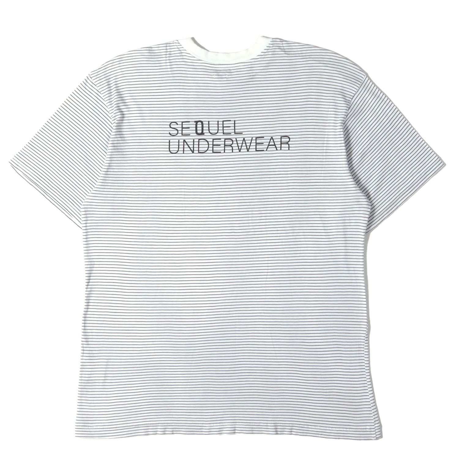 SEQUEL シークエル Tシャツ ホワイト グレー サイズ:L | 21SS ボーダー クルーネック Tシャツ | トップス カットソー 半袖【メンズ】【中古】