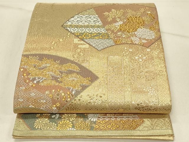 平和屋着物◎六通柄袋帯　地紙花文　金糸　正絹　逸品　DABE3929qp
