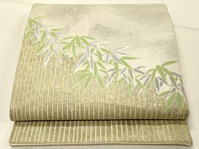 平和屋着物◎太鼓柄袋帯　笹竹文　金銀糸　正絹　逸品　DABE3951qp