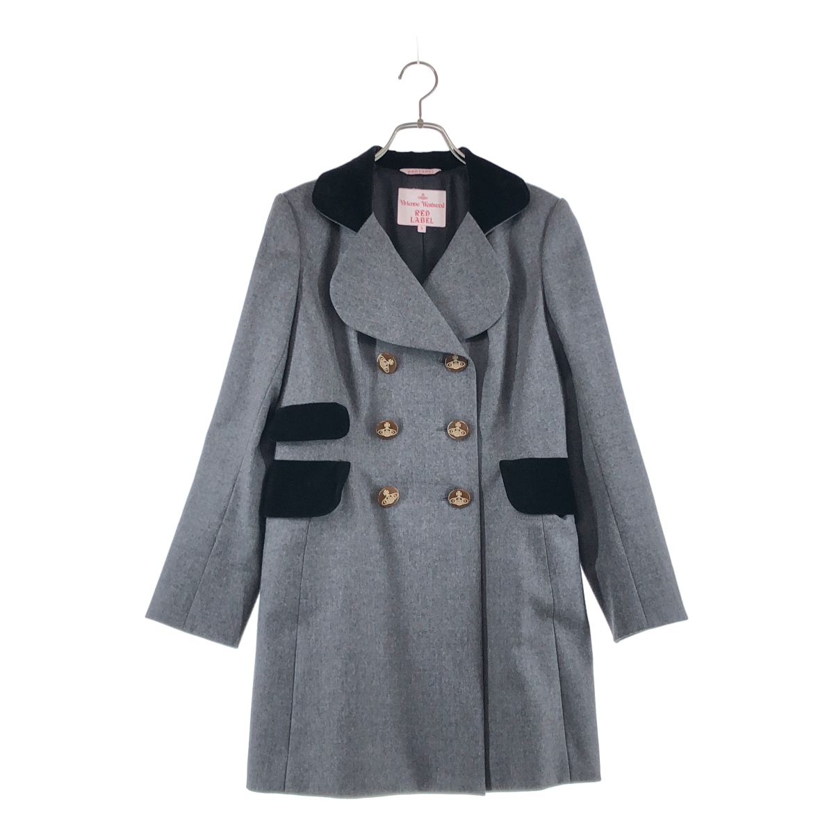 【美品】 VIVIENNE WESTWOOD RED LABEL / ヴィヴィアンウエストウッドレッドレーベル | ベルベット切替 ダブルボタン ラブコート | 3 | グレー/ブラック | レディース