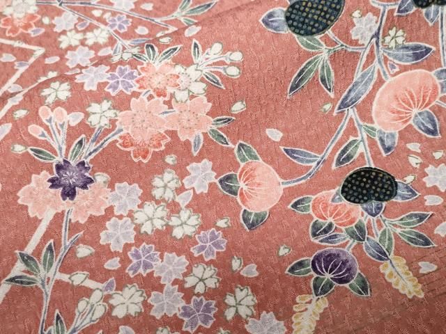 平和屋着物■小紋　檜垣枝花文　洗える着物　CABF9757ev