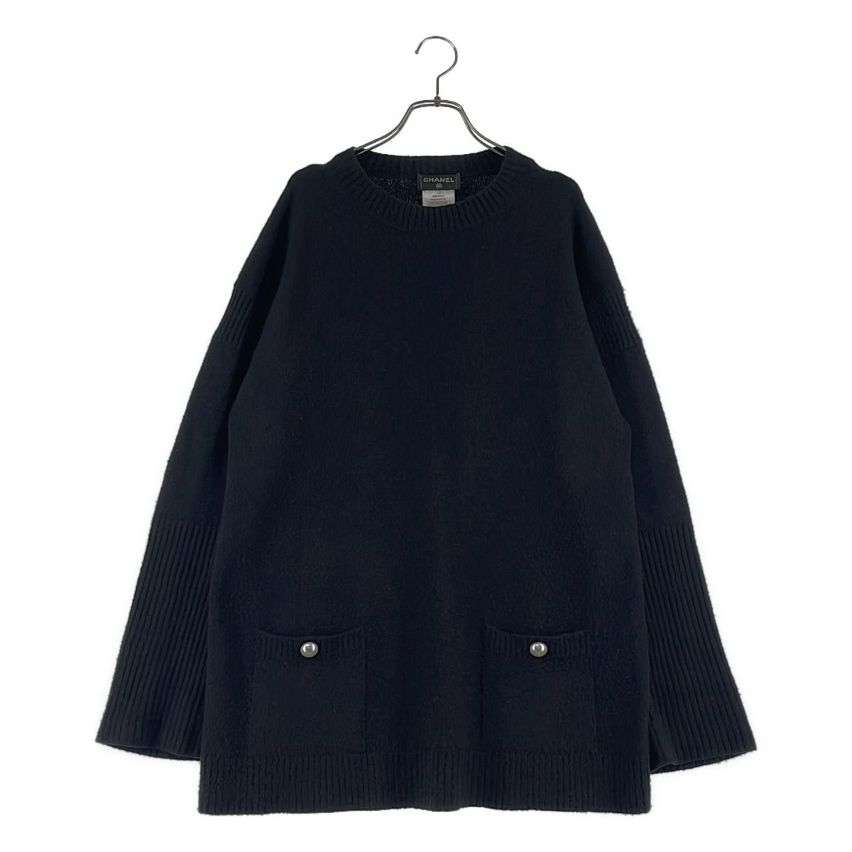 CHANEL / シャネル | カシミヤ混 パールボタン クルーネックニット | 44 | ブラック | レディース