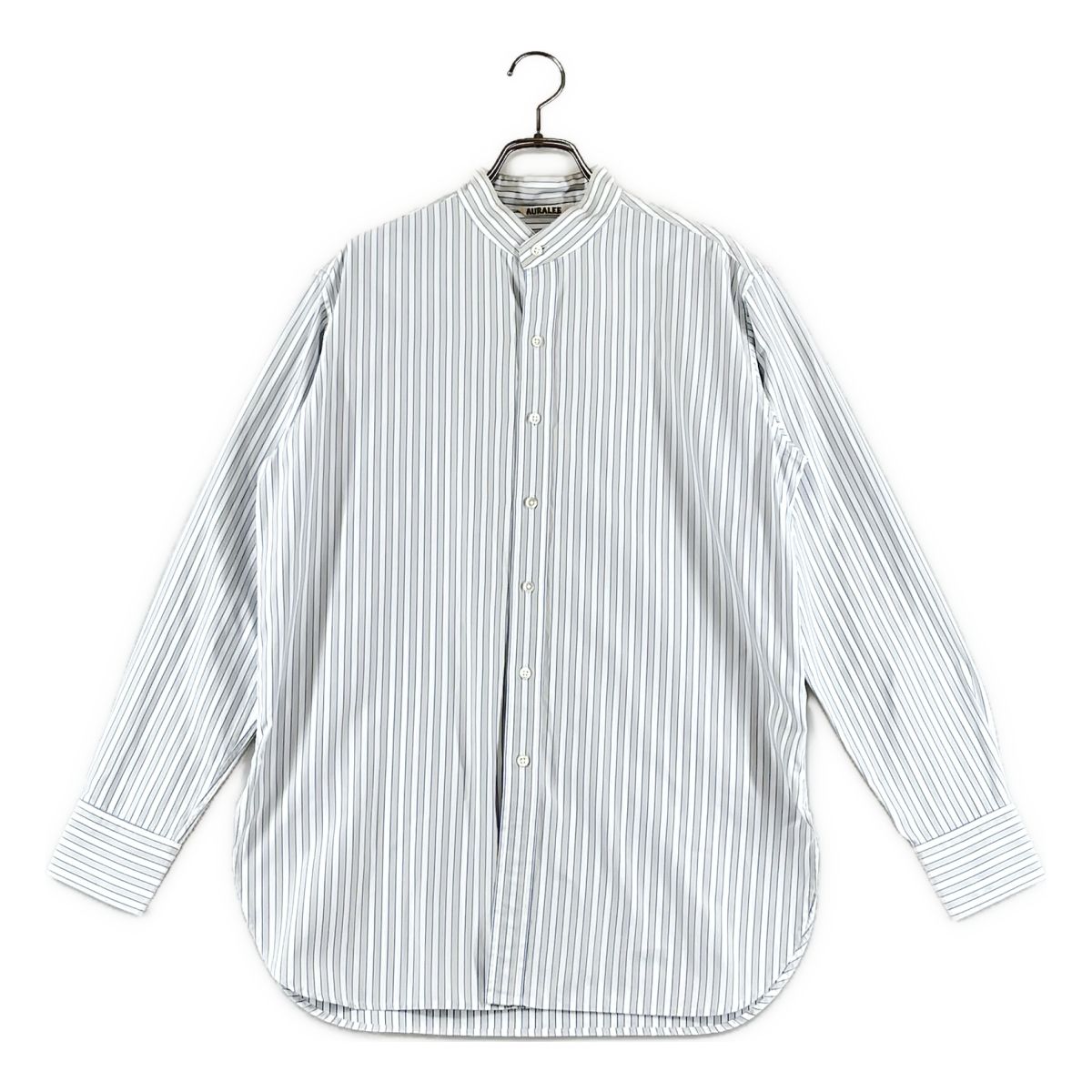 AURALEE / オーラリー | WASHED FINX TWILL STRIPE SHIRTS ストライプ シャツ | 0 | グレー/ブルー/ホワイト | メンズ
