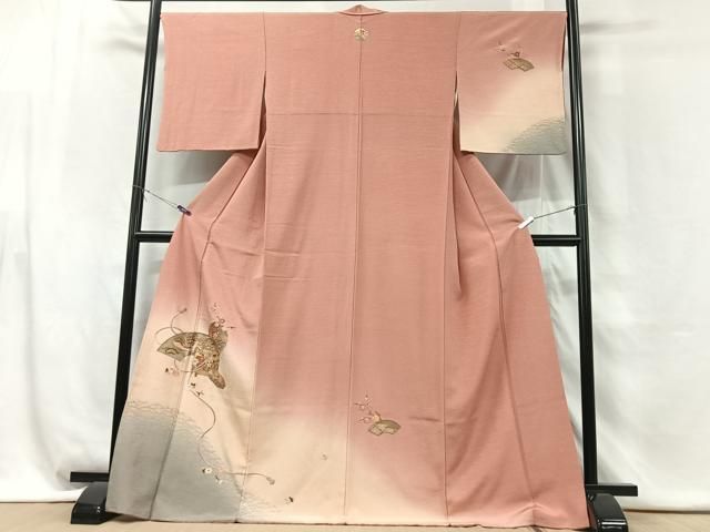 平和屋着物□訪問着 刺繍 地紙貝桶花鳥文 暈し染め 正絹 逸品