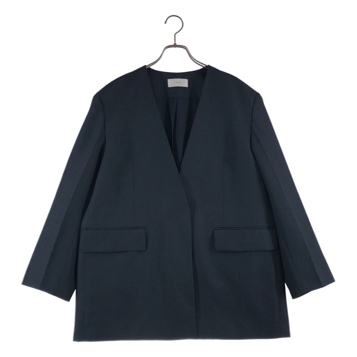 【美品】 ebure / エブール | 2026SS | スラブラチネ ノーカラーオーバーサイズジャケット | 38 | ネイビー | レディース