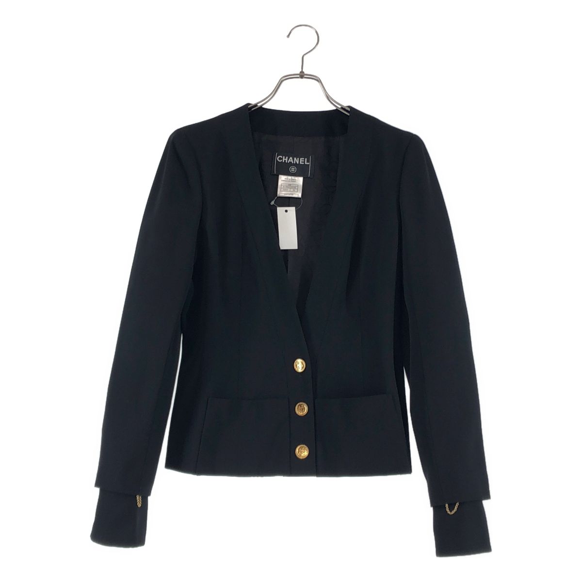 【美品】 CHANEL / シャネル | 2001SS | ココマーク チェーンカフス ノーカラージャケット | 38 | ブラック | レディース