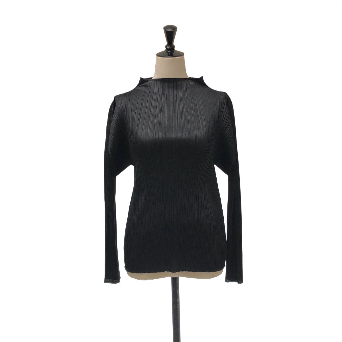 【美品】 PLEATS PLEASE ISSEY MIYAKE / プリーツプリーズイッセイミヤケ | Basics / プリーツ ハイネック カットソー | 3 | ブラック | レディース
