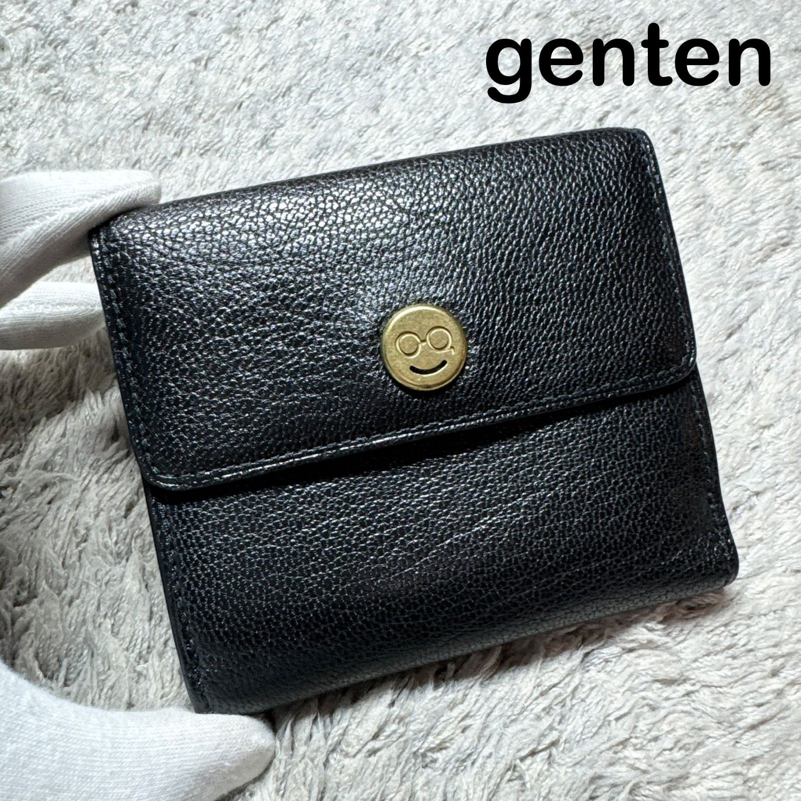 genten ゲンテン 二つ折り財布 本革 レザー ブラック - メルカリ