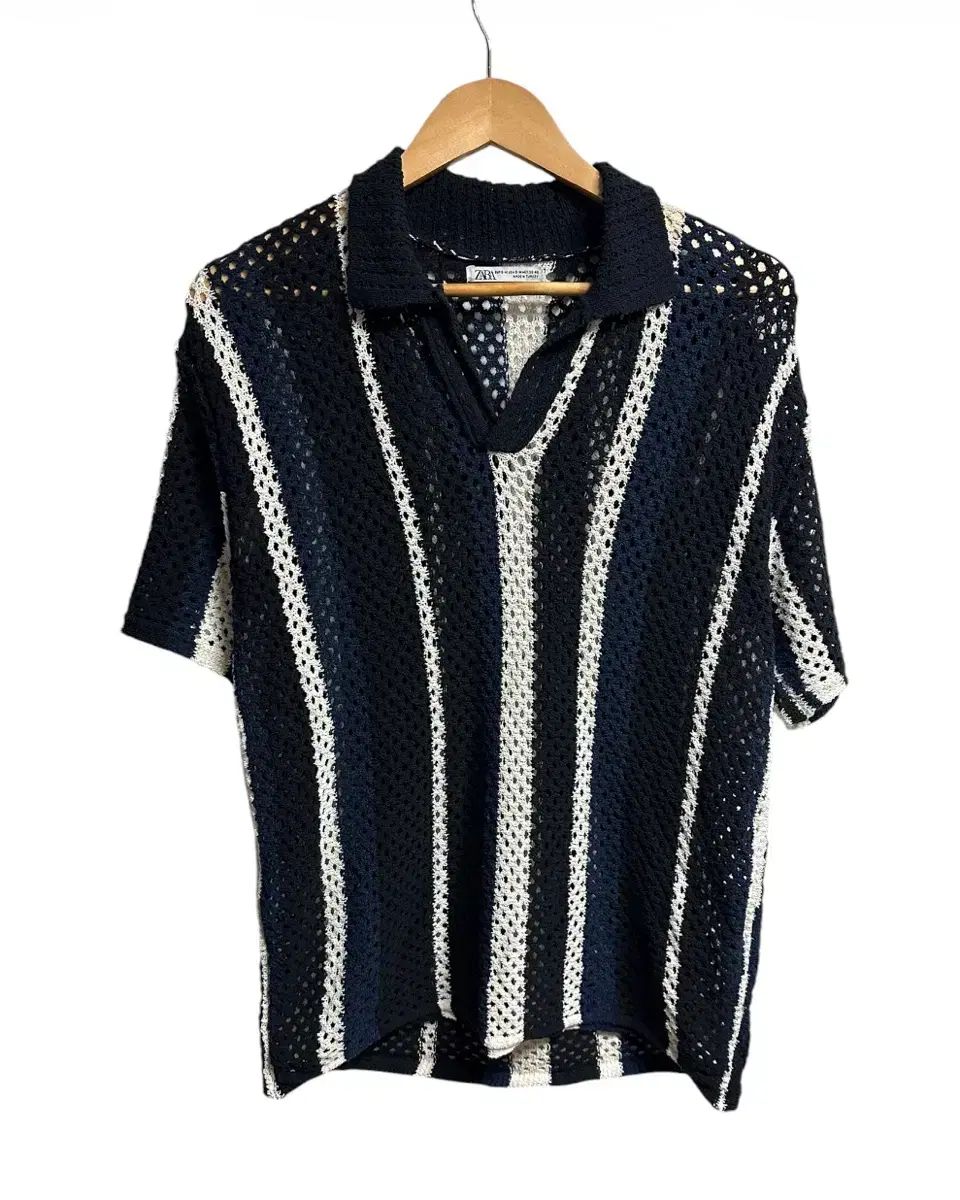 ZARA ストライプ ニット 半袖 クロシェ カラ 半袖Tシャツ