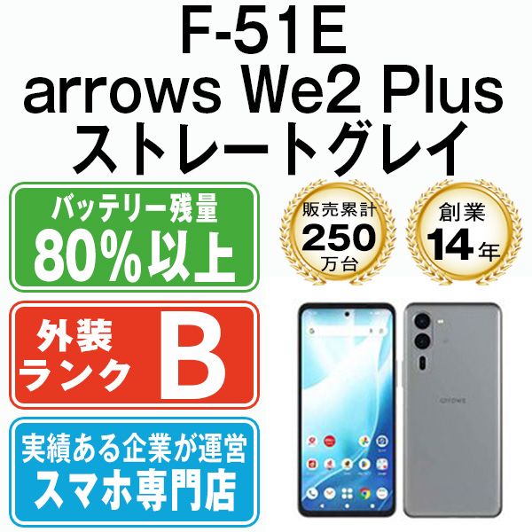 【中古】 F-51E arrows We2 Plus ストレートグレイ SIMフリー 本体 ドコモ スマホ【送料無料】 f51egy7mtm
