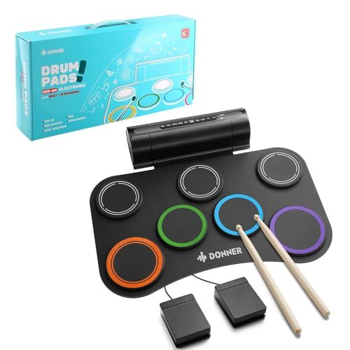 Donner 電子ドラムセット ロールアップ ドラムパッド スピーカー内蔵 2WAY給電 MIDI 録音機能 デモ12曲 9リズム 子供 初心者 フットペダル スティック オーディオ&USBケーブル 日本語取扱説明書付 DED-20R★m 678f8580