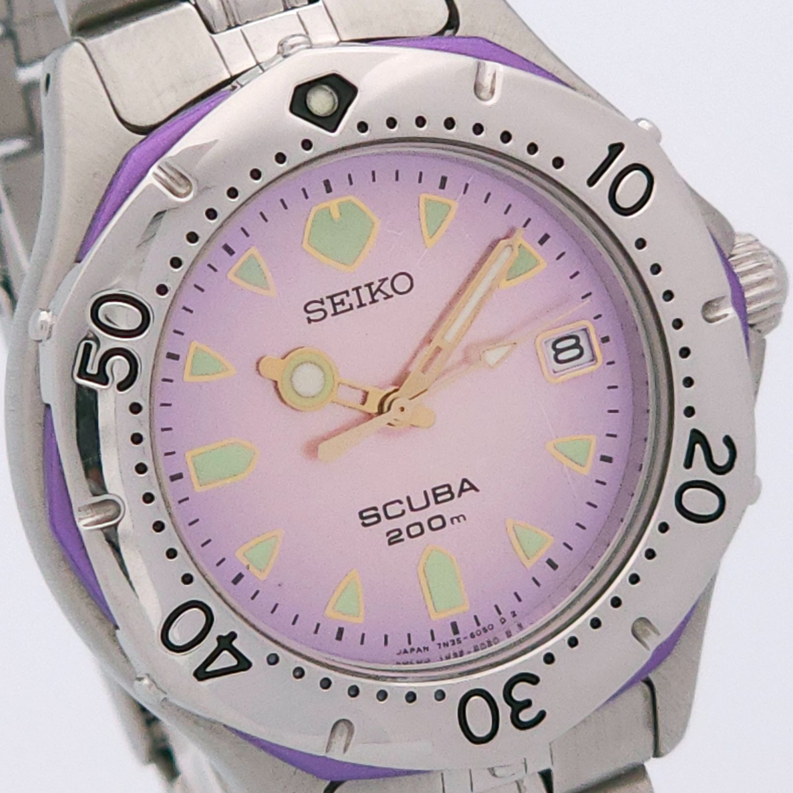 ★レア ★良品 SEIKO セイコー スキューバ200ｍ 7N35-6030 QZ 動作品 紫 シェル