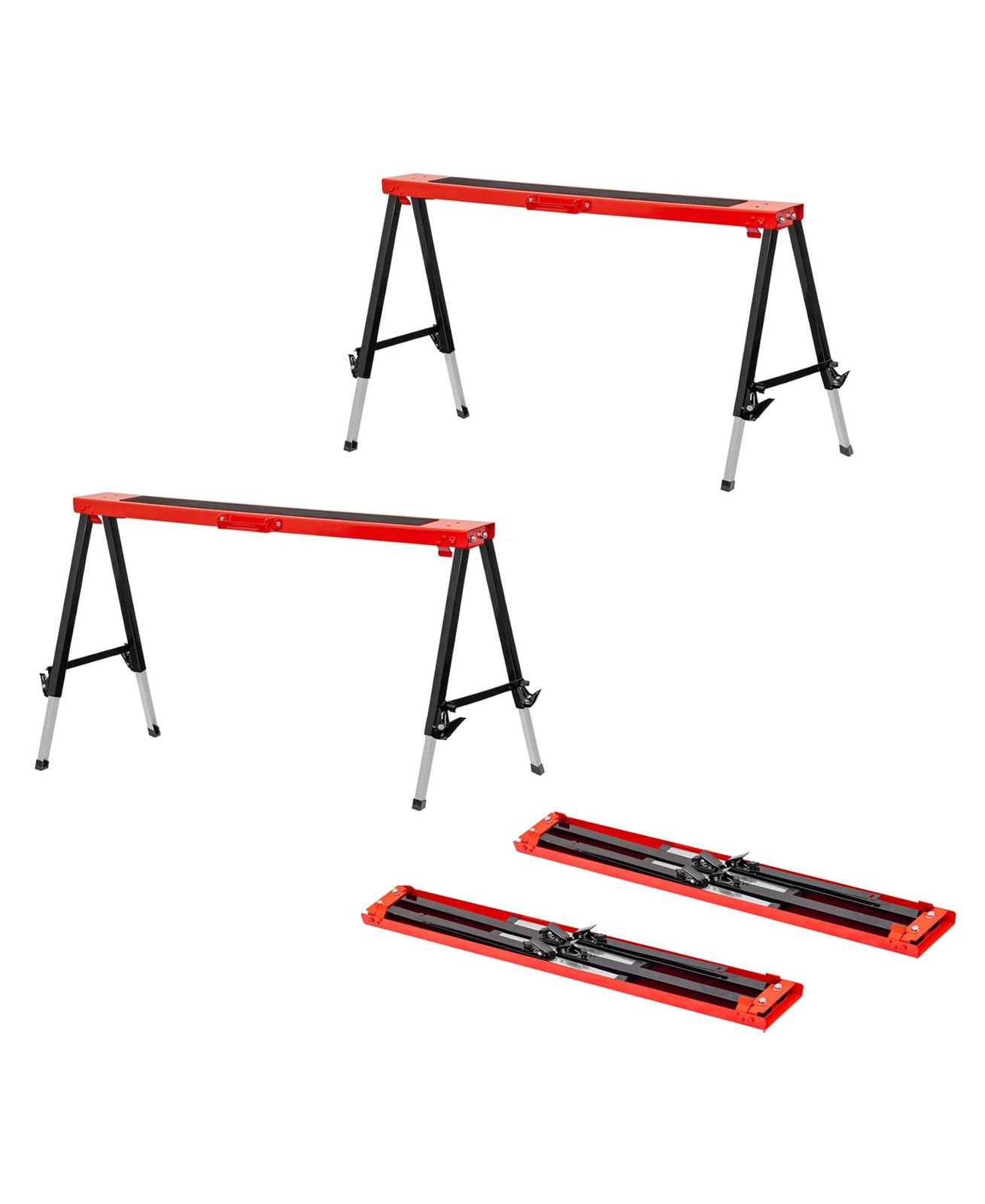 FIELDOOR ソーホース 作業台 2台セット 折りたたみ 作業馬 幅116cm 高さ調整 12段階 耐荷重150kg メタル スチール製 馬脚 DIY 日曜大工 木工 簡易 工作 机 デスク ワークテーブル テーブル脚 脚のみ [ブラック 28981352