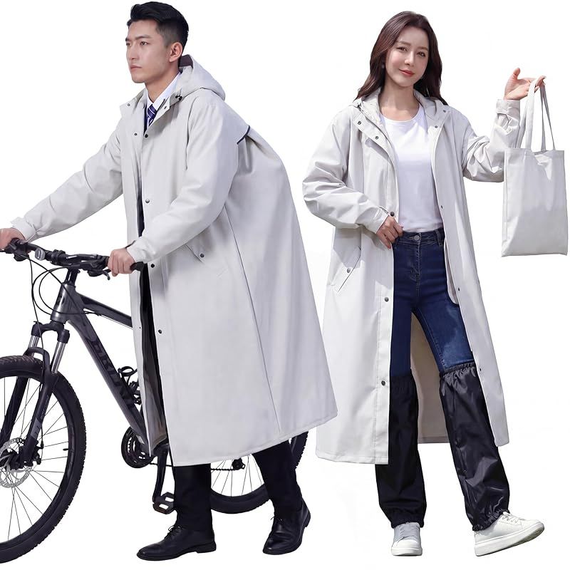 【新品】 [モリヲハシル] レインコート レディース メンズ 【レッグカバー付き・足も濡れない】 雨具 上下 ポンチョ レインウェア カッパ 自転車 リュック対応 梅雨対策 軽量 通気 通勤 通学 防水 撥水加工 男女兼用 コンパクト 収納袋付き (ホワイト