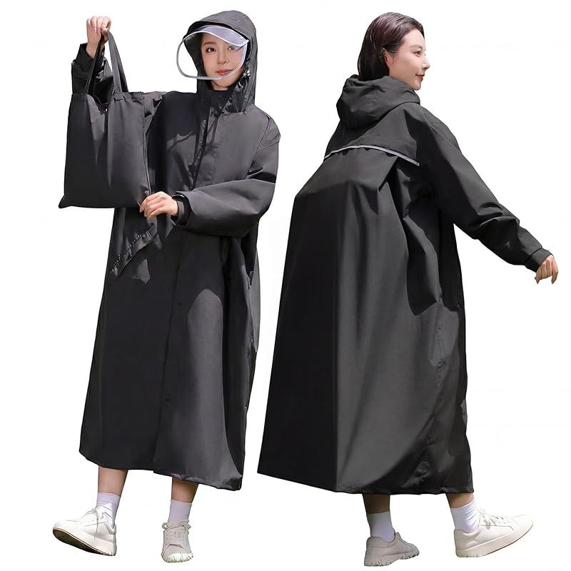 【新品】 [モリヲハシル] レインコート レディース メンズ 【レッグカバー付き・足も濡れない】 雨具 上下 ポンチョ レインウェア カッパ 自転車 リュック対応 梅雨対策 軽量 通気 通勤 通学 防水 撥水加工 男女兼用 コンパクト 収納袋付き (ブラック
