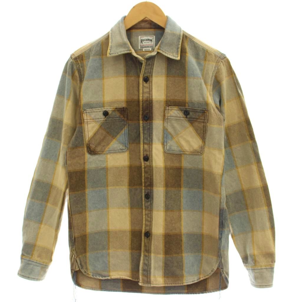 ヒューストン HOUSTON VINTAGE CHECK VIYELLA SHIRT シャツ M 茶 ブラウン チェック柄 長袖 ポケット付き 41051 /GP