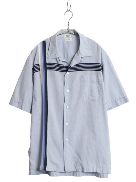 60s ★ KNOX NEW YOER 100% コットン オープンカラー シャツ メンズ L / 古着 ヴィンテージ ループ留め 開襟 ボックス 半袖シャツ ブルー