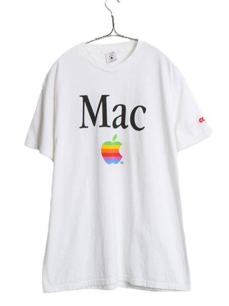 90s ★ アップル レインボー ロゴ 両面 プリント Tシャツ メンズ L オールド 企業物 当時物 MAC コンピューター ジョーク グラフィック 白 28,600円