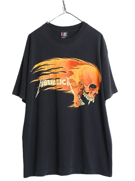 90s ★ メタリカ パスヘッド フレイム スカル イラスト プリント Tシャツ メンズ XL オールド オフィシャル 当時物 バンド メタル 黒 GIANT