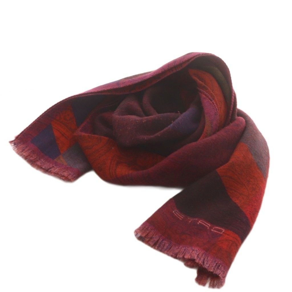 エトロ ETRO マフラー ストール フリンジ ウール シルク混 絹 マルチカラー オレンジ ボルドー 赤 レッド 142-1H026-4127 /AN36