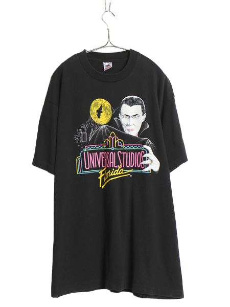90s USA製 ★ ユニバーサルスタジオ ドラキュラ イラスト プリント Tシャツ メンズ XXL 当時物 ムービー 映画 モンスター キャラクター 黒