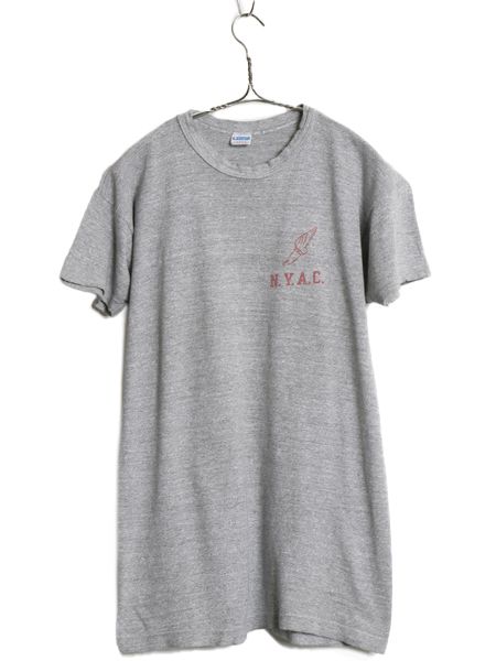 70s USA製 ★ チャンピオン ウイングフット 染込み プリント Tシャツ メンズ L / ヴィンテージ バータグ 88 12 霜降り 灰 シングルステッチ