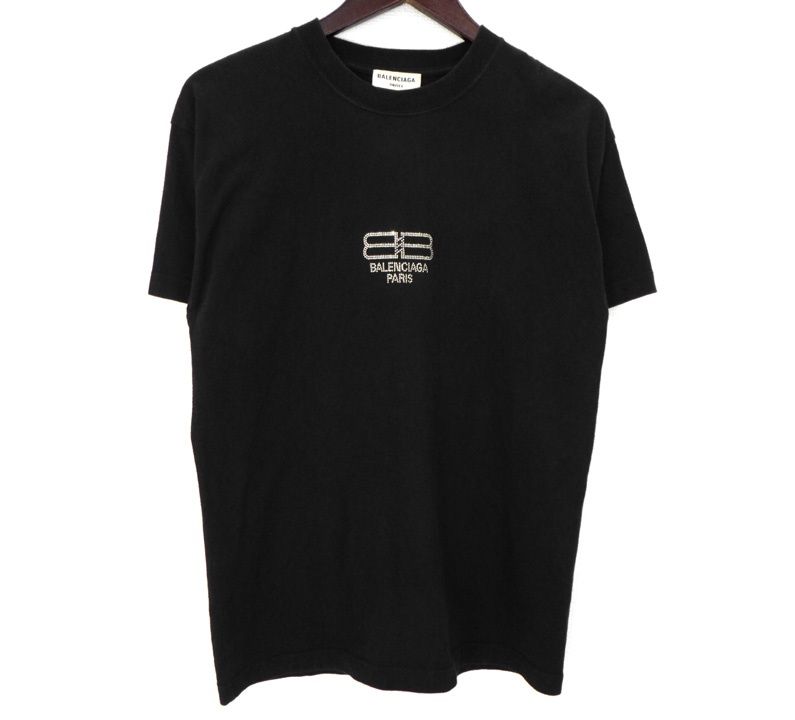 バレンシアガ BALENCIAGA 【 612965 TMVP2 】 ラインストーン ロゴ 半袖 Tシャツ 49910