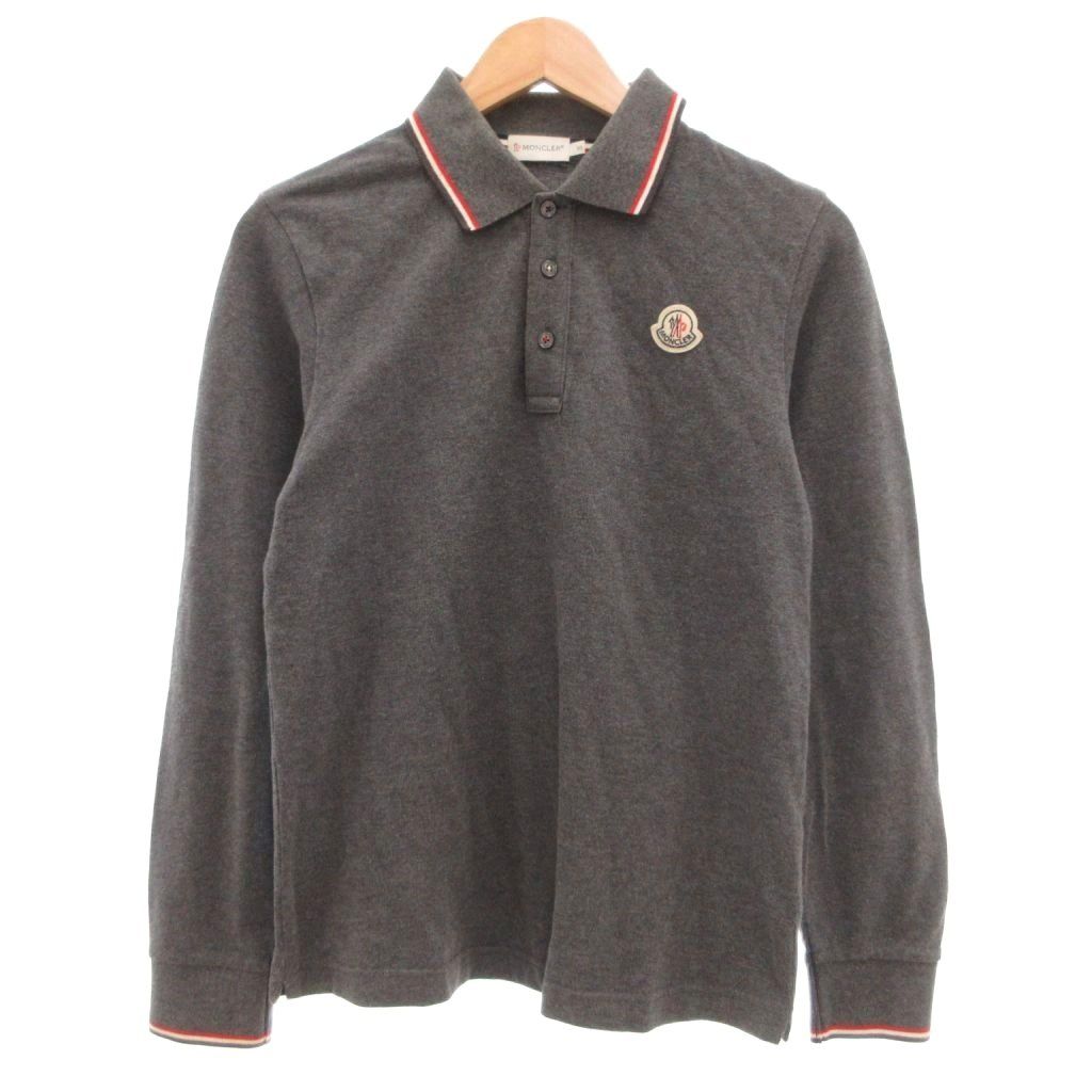 モンクレール MONCLER MAGLIA POLO 長袖ポロシャツ 鹿の子 S プルオーバー ロゴワッペン サイドスリット グレー HCOM1000040 /KB ■ECG004