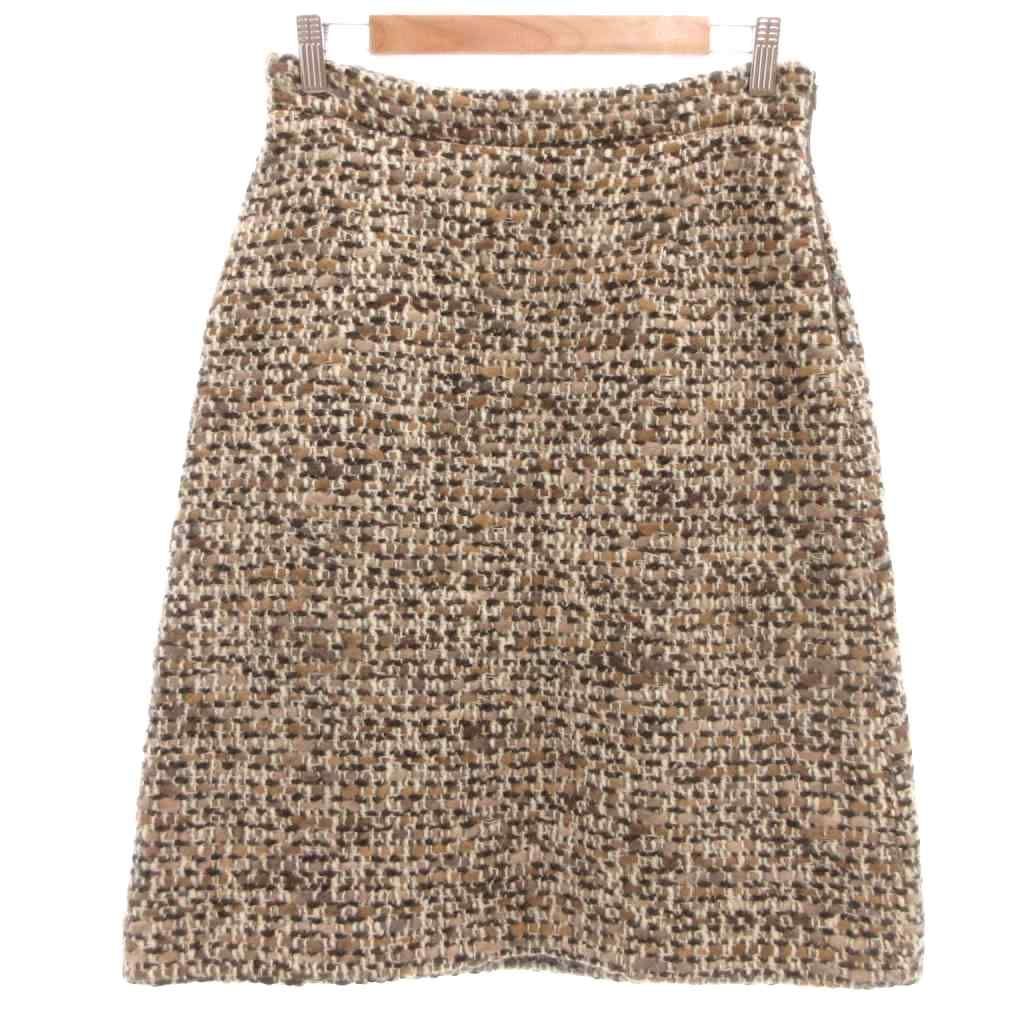 マックスマーラステュディオ Max Mara Studio 美品 イタリア製 タイトスカート ツイード 42 ミディ丈 ネップ サイドジップ ベージュ /KB ■ECG004