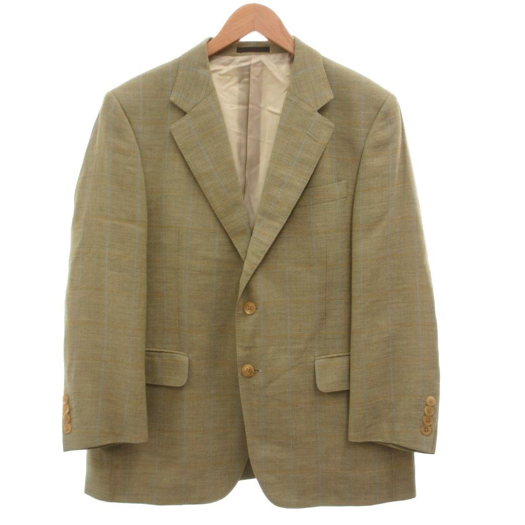 バーバリー ロンドン BURBERRY LONDON テーラードジャケット シングルブレスト 98-92-165 チェック柄 3B ノッチドラペル 背抜き 開き見せ サイドベンツ フラップポケット グリーン系 /KB ■ECG004