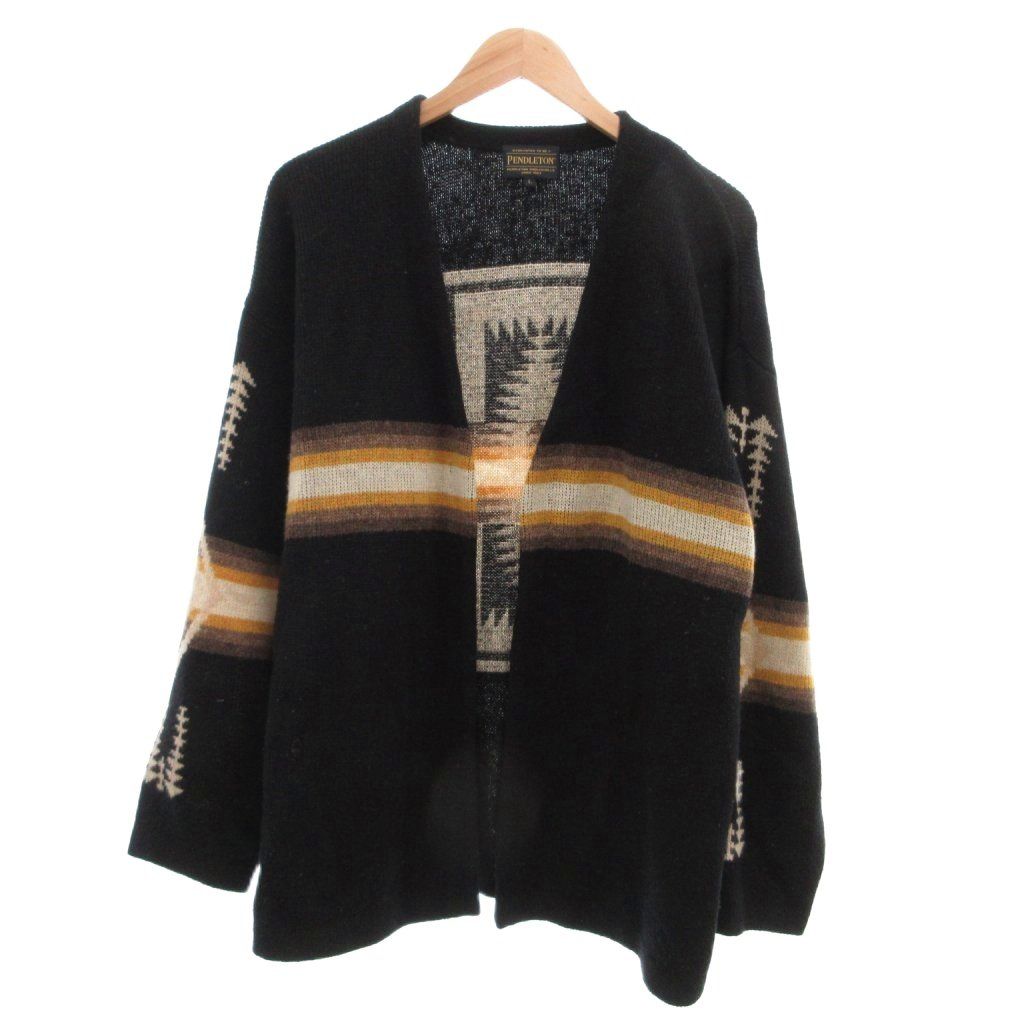 ペンドルトン PENDLETON カーディガン ウール L 黒 ブラック 長袖 ノーカラー 幾何学模様 /SC ■ECF004