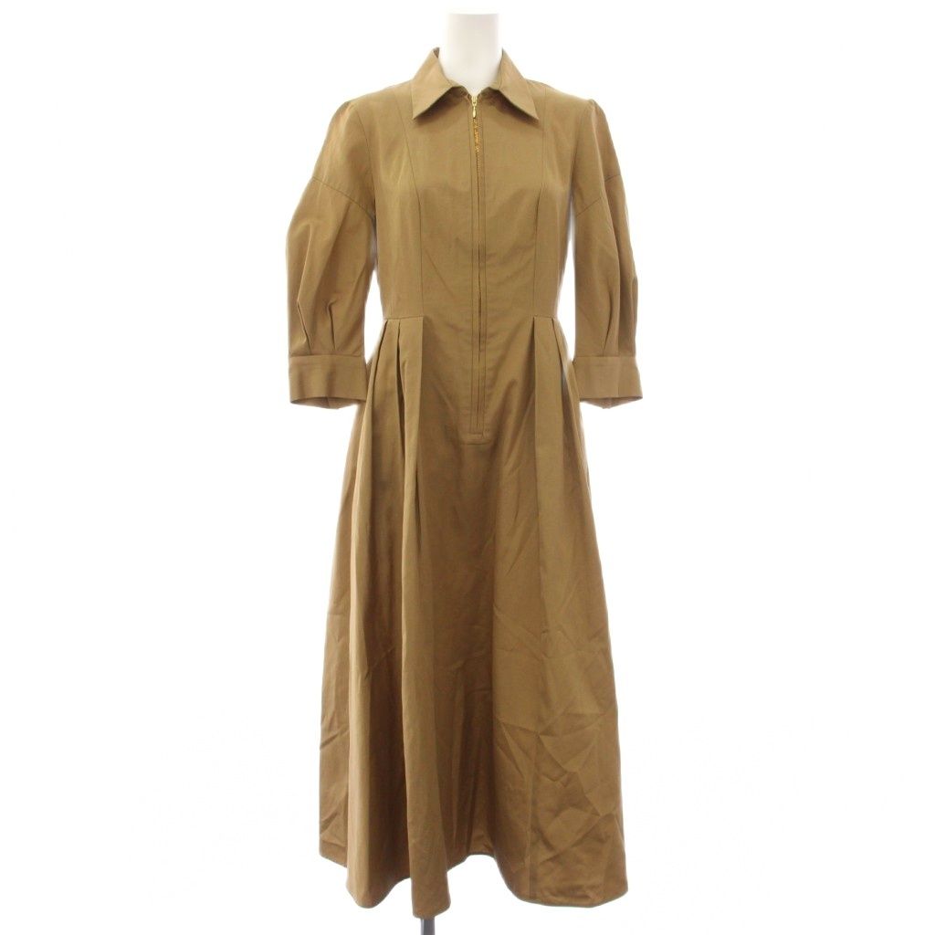ルルウィルビー Loulou Willoughby 24SS タックパフシャツワンピース 七分袖 ミモレ丈 ロング 2 ベージュ 21241014120 /TK