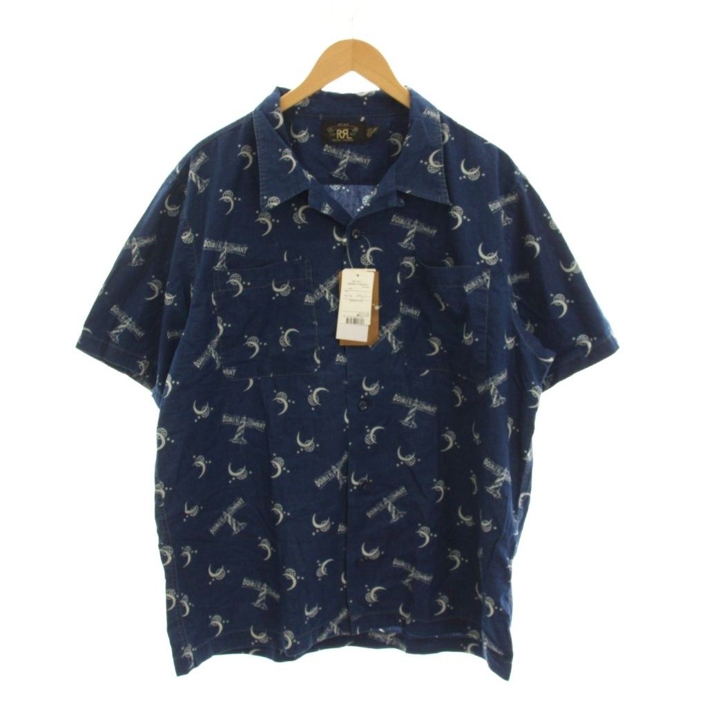ダブルアールエル RRL ラルフローレン 24AW ライトハウスプリント インディゴ キャンプ シャツ 総柄 半袖 XL 青 ブルー /YM