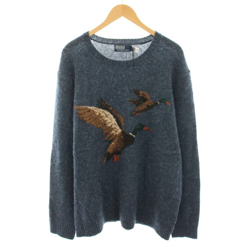 ポロ バイ ラルフローレン Polo by Ralph Lauren ニット セーター クルーネック 長袖 カモ柄 プリント エルボーパッチ XXL 青 ブルーRLMWB-GLC23-S /YT