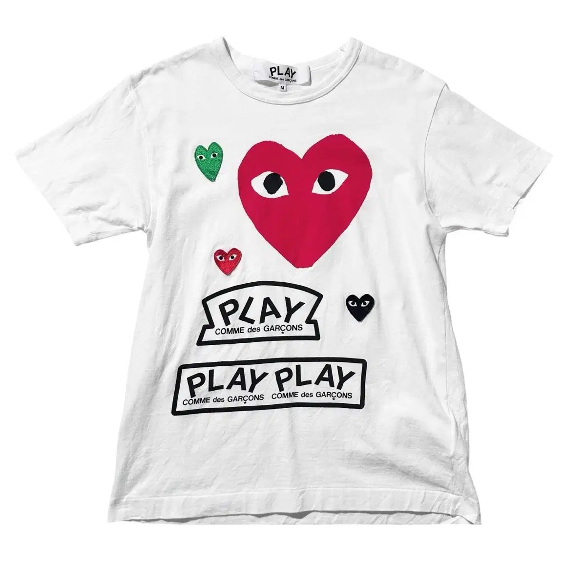 M コム・デ・ギャルソン PLAY グリーン レッド ハート ワッペン 半袖 Tシャツ