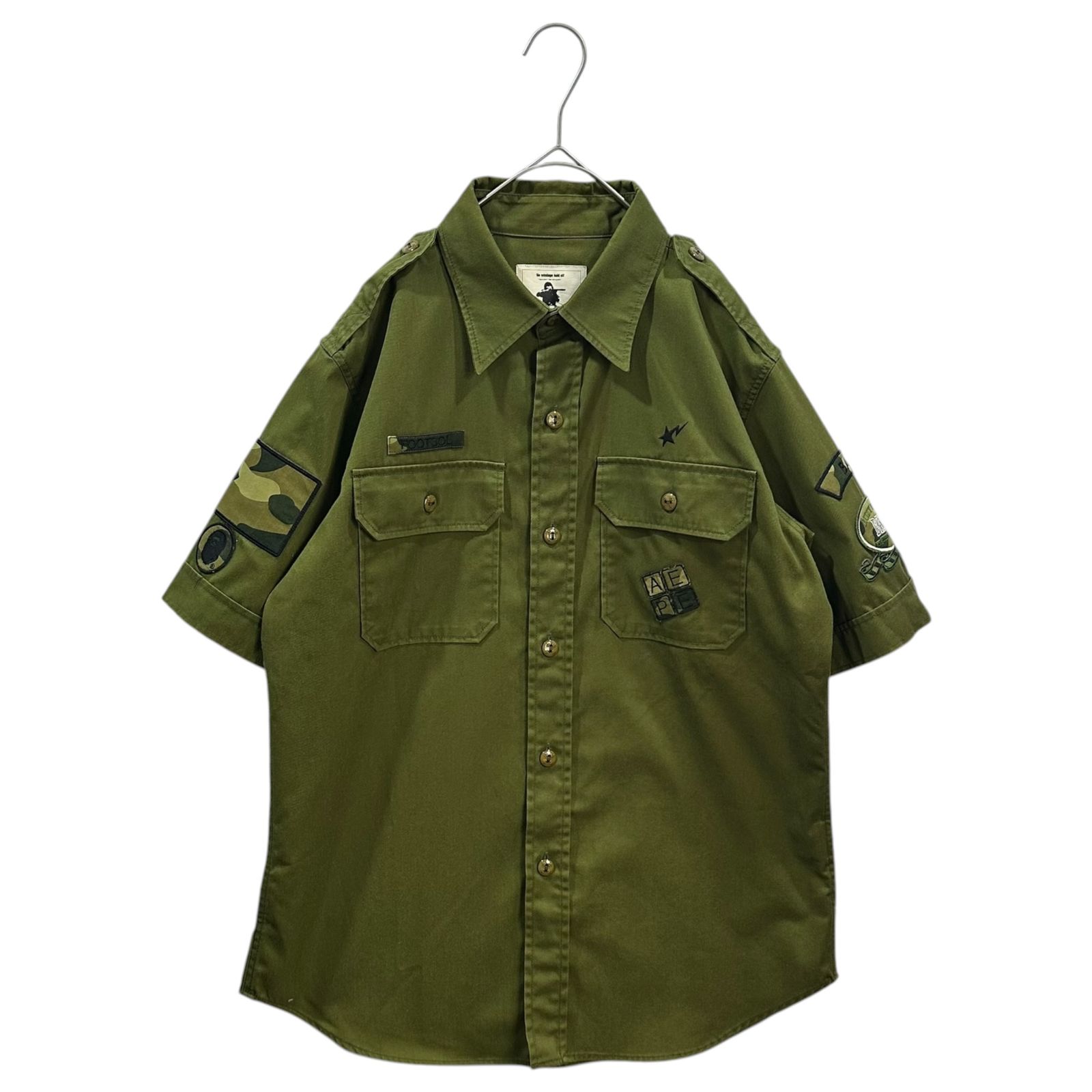 A BATHING APE(アベイシングエイプ) 00's FELLOWSHIP BAPE CAMP BOY SCOUT SHIRT ワッペン 半袖 ボーイ スカウト シャツ M オリーブ