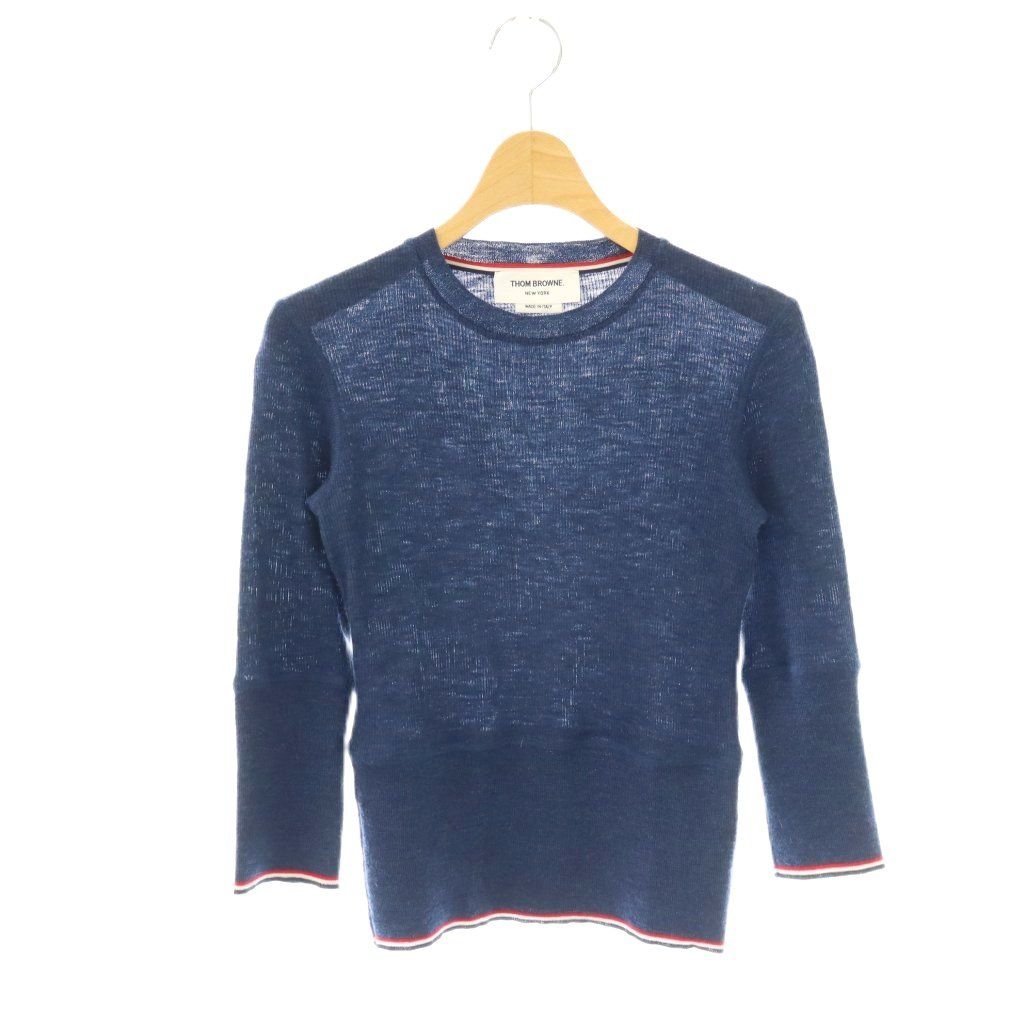 トムブラウン THOM BROWNE ウール七分袖リブニット カットソー 40 ネイビー マルチカラー /DO ■OS 14,364円