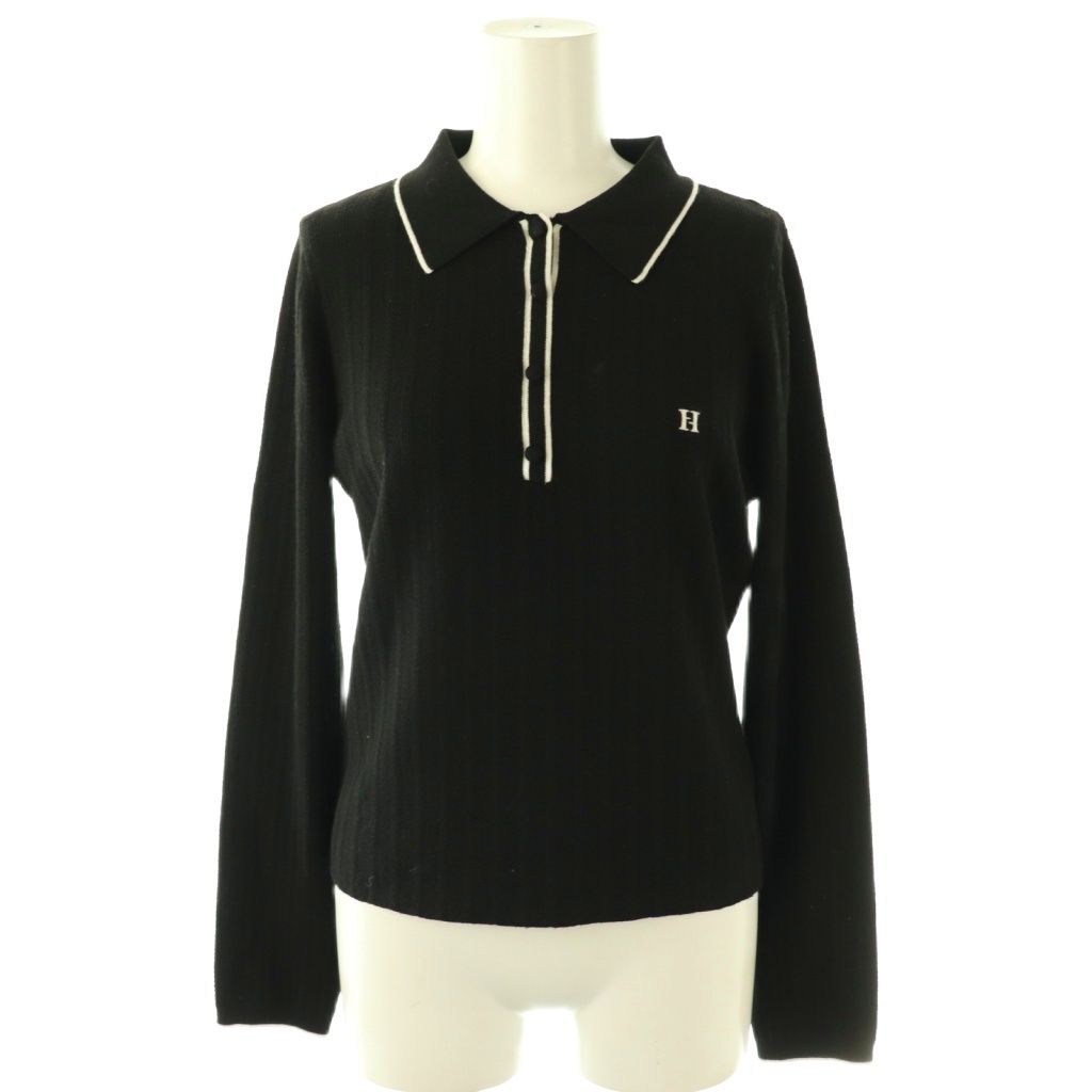 ハーリップトゥ Her lip to 24AW Pique Polo Knit Top ニット セーター 長袖 F ブラック /HK ■OS ■SH
