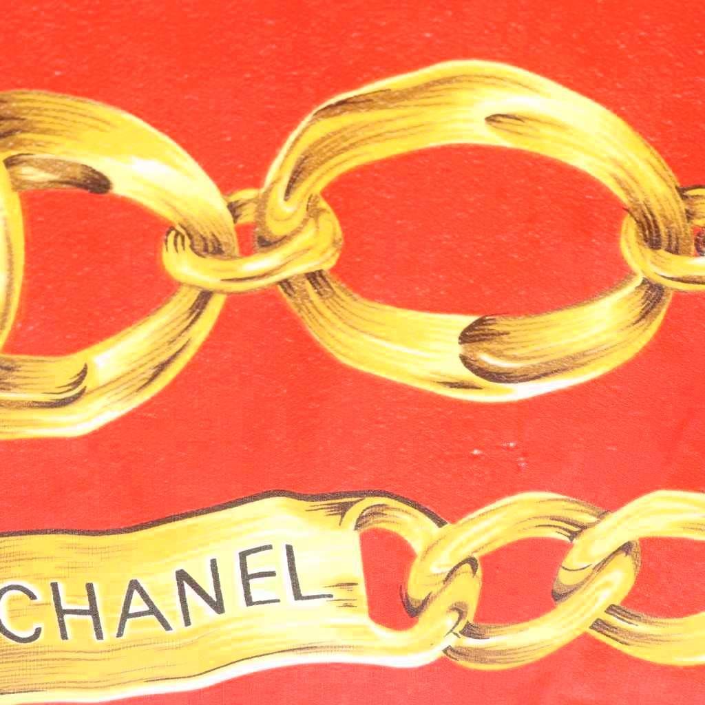 シャネル CHANEL スカーフ チェーンモチーフ ココマーク シルク レッド