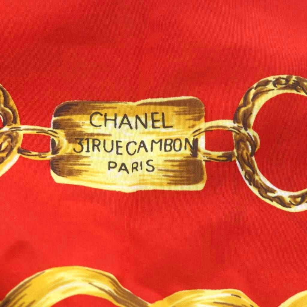 シャネル CHANEL スカーフ チェーンモチーフ ココマーク シルク レッド