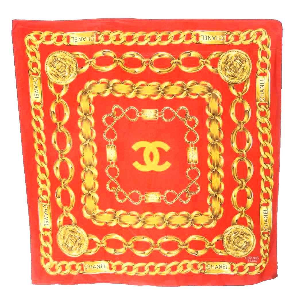 CHANELスカーフ チェーンモチーフ シャネル CHANEL スカーフ チェーンモチーフ ココマーク シルク レッド