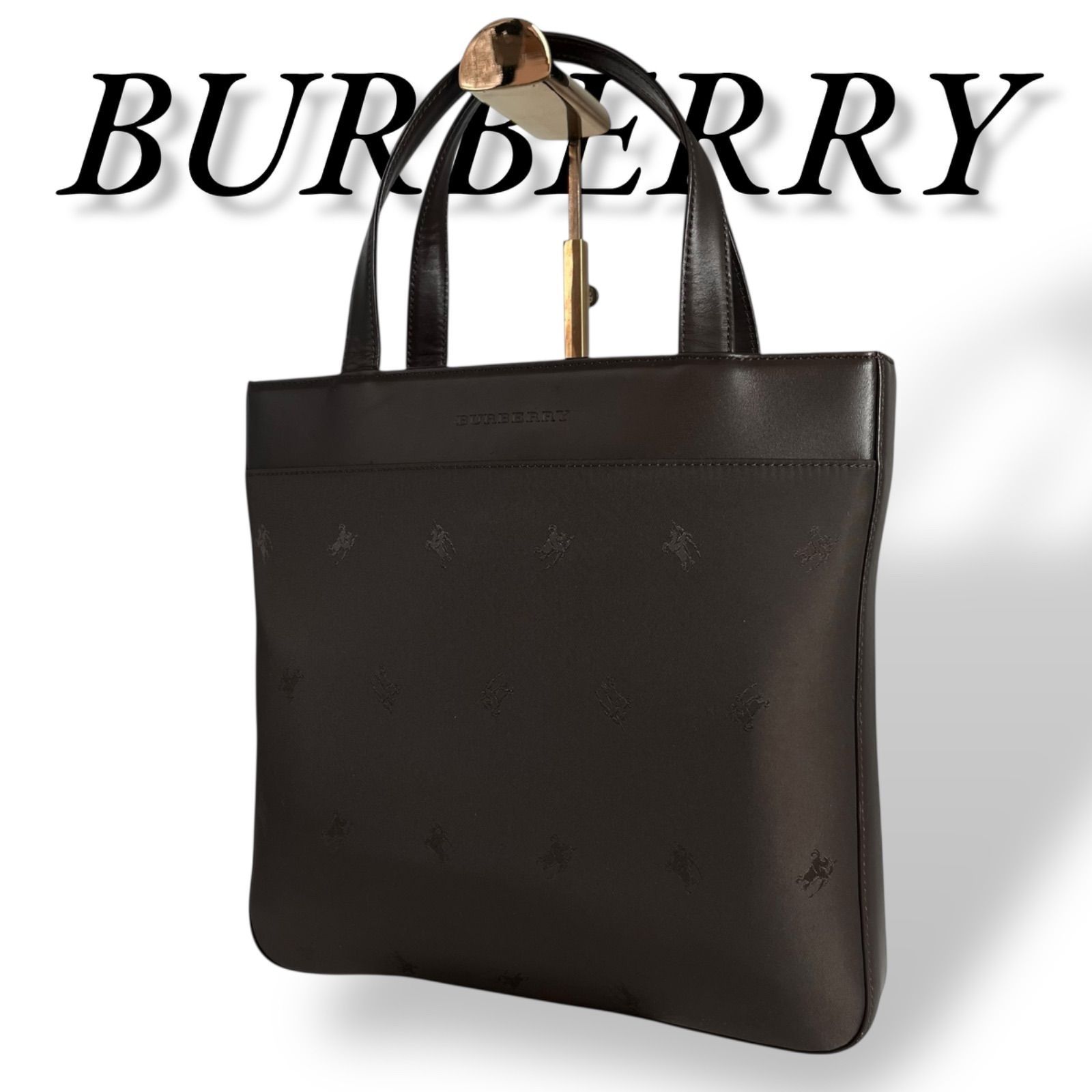 極美品　BURBERRY　460　ハンドバッグ　スエード　レザー　ブラウン　シグネチャー　総柄　レディース　メンズ　ユニセックス