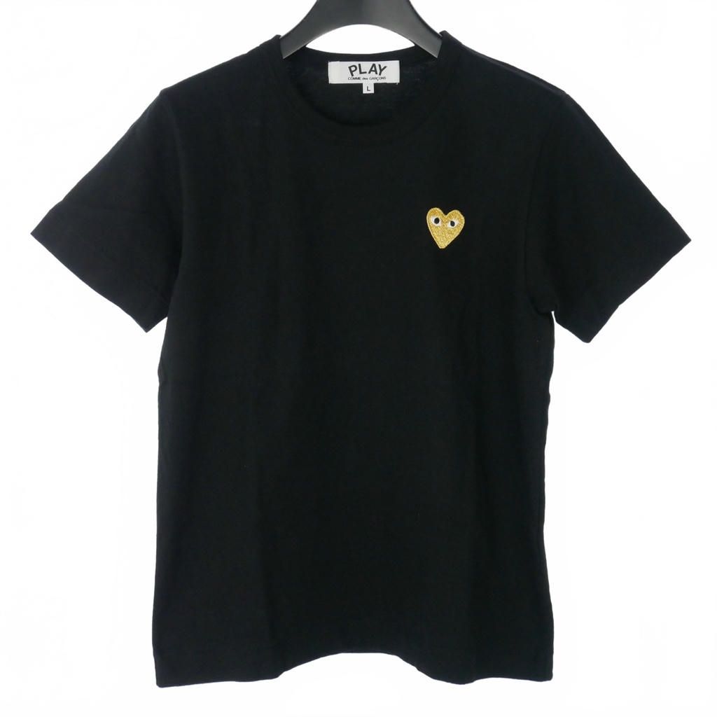プレイコムデギャルソン PLAY COMME des GARCONS ハートワッペン Tシャツ カットソー コットン 半袖 L 黒 ブラック AZ-T215